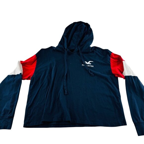 Hollister Boyfriend Tee Hoodie Small Navy Red White Cotton - Picture 1 of 6